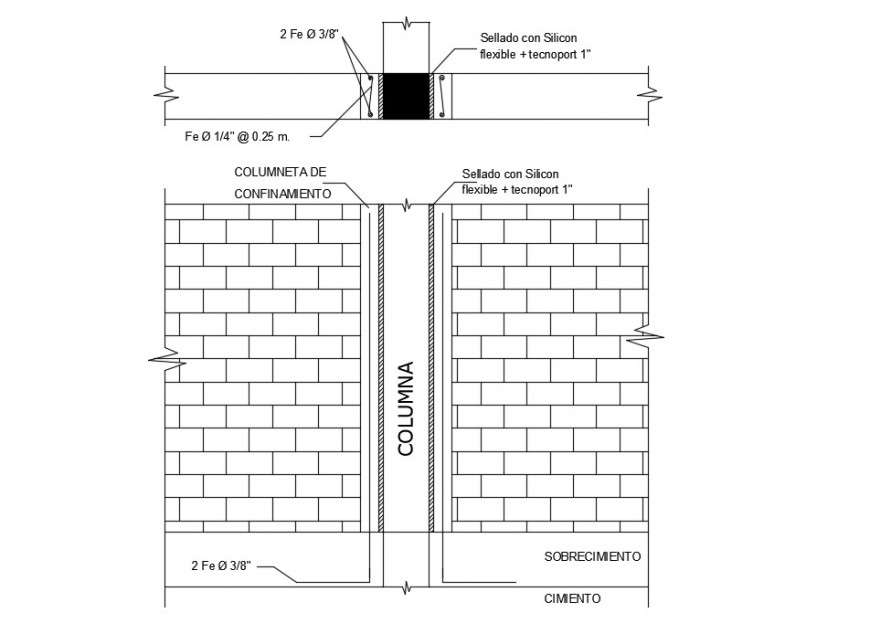 Cad Drawings Detailing Of Column And Brick Masonry Wall Autocad File Cadbull 